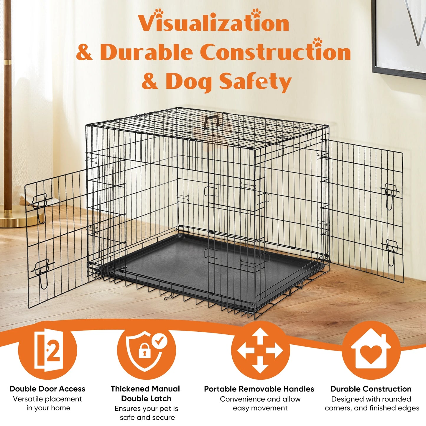 JHK Folding Metal Wire Dog Cage For Outdoor Travel