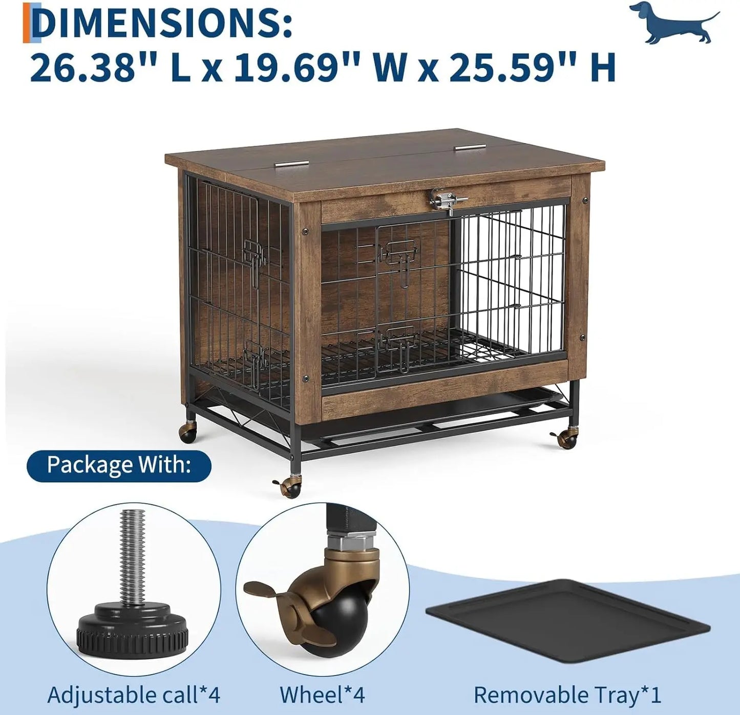 TWISTER.CK Dog Crate Furniture Indoor Wooden Kennel With Wheels
