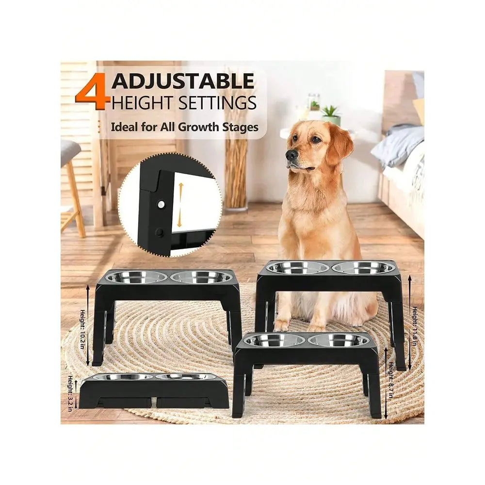Adjustable Elevated Dog Bowl Stand With Stainless Steel Bowls