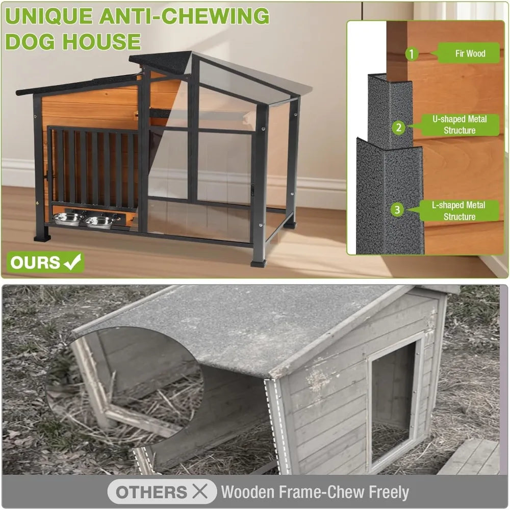 Outdoor Heated Dog House With Insulated Liner And AntiChew Frame