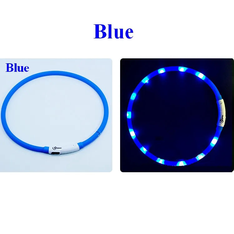 Silicone LED Dog Collar Rechargeable With 3 Modes Night Safety
