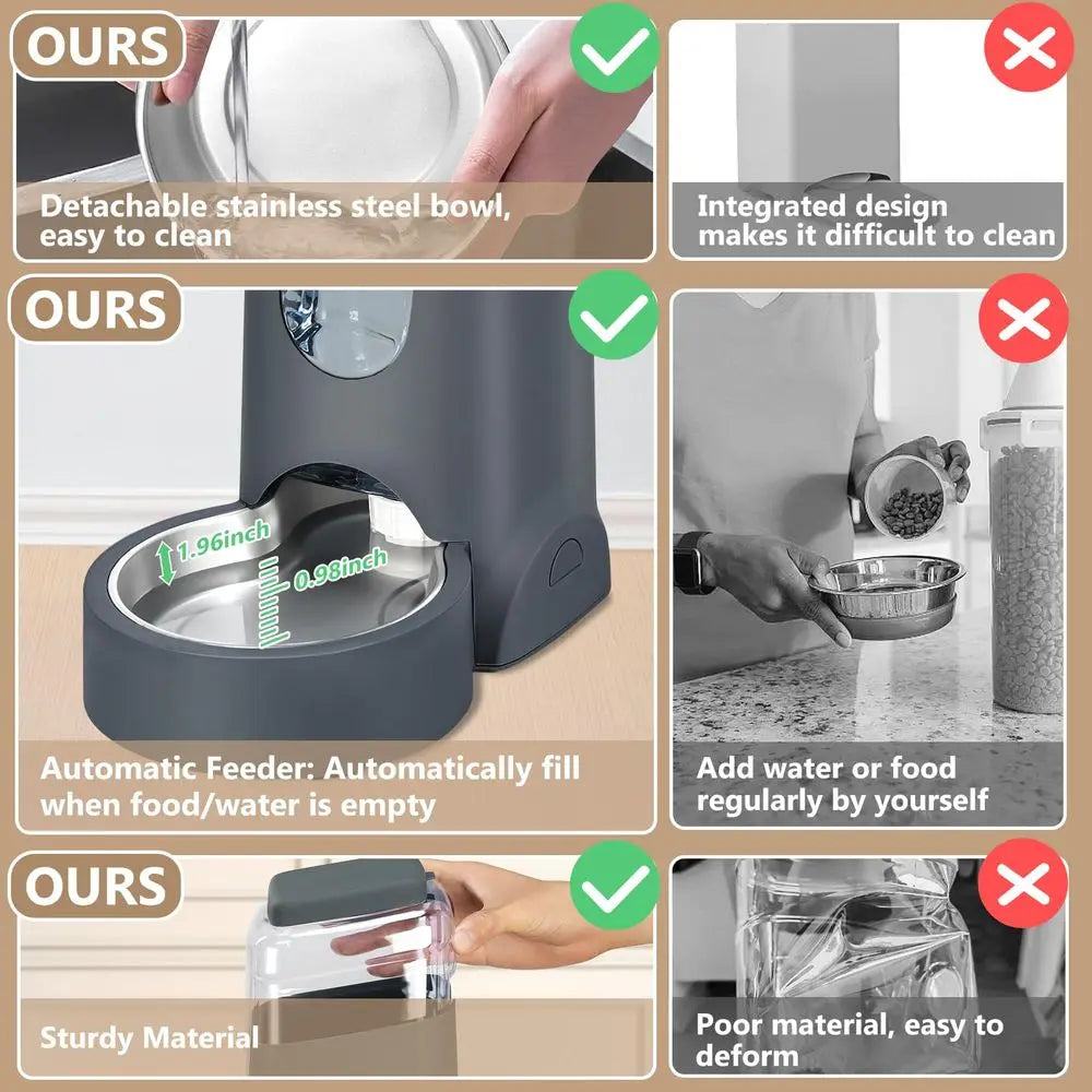 XMSJ Cat Feeder and Water Dispenser With Stainless Steel Bowl
