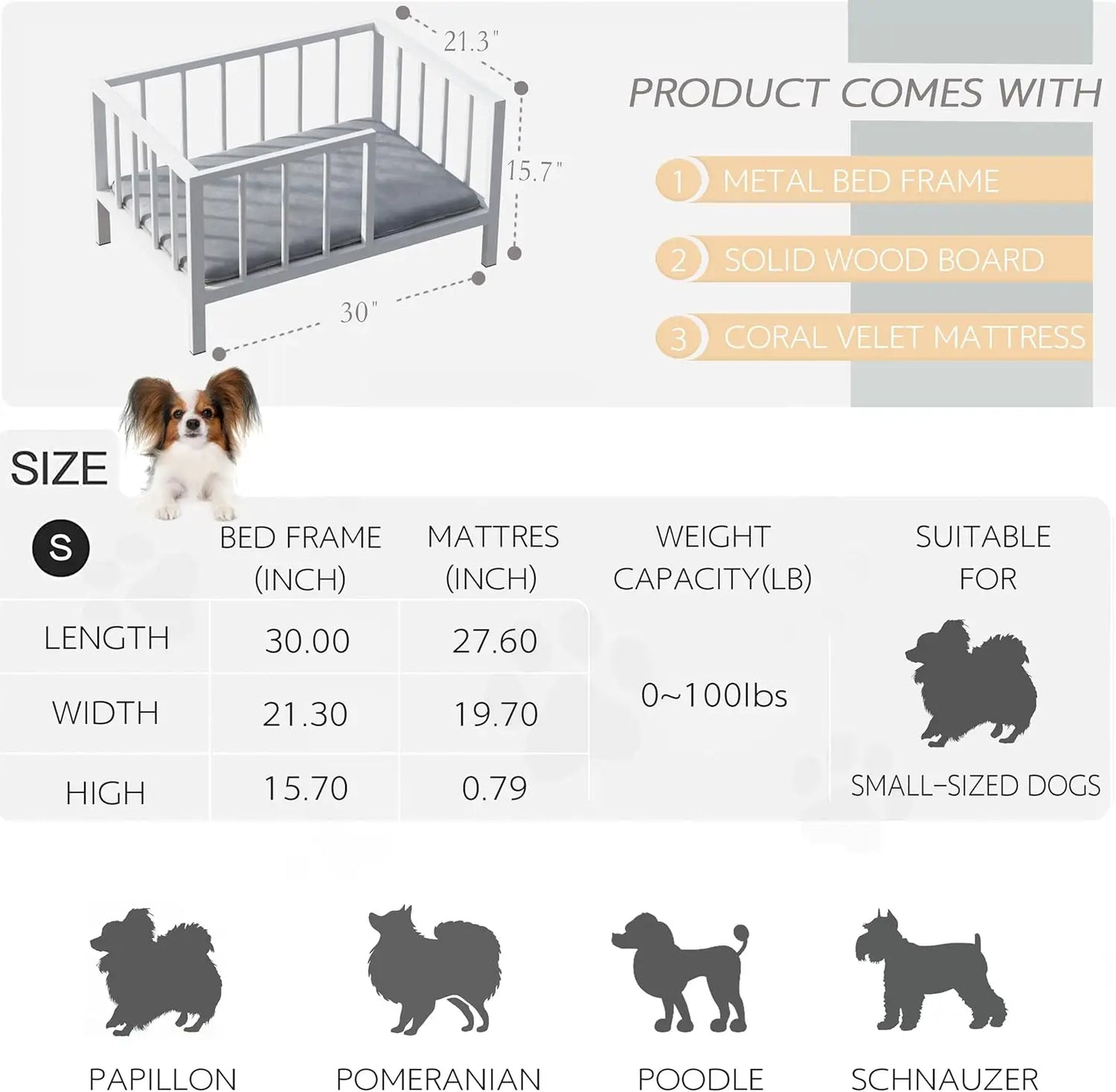 Elevated Dog Bed With Rails And Metal Frame Washable Mat For Small Pets