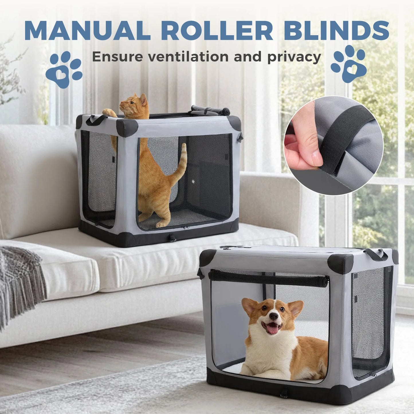 JHK 600D Oxford Foldable Soft Dog Crate with 3 Doors