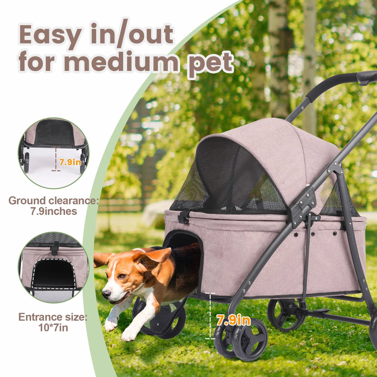 Foldable Dog Stroller Portable 4 Wheel Pet Pushchair Travel Carrier