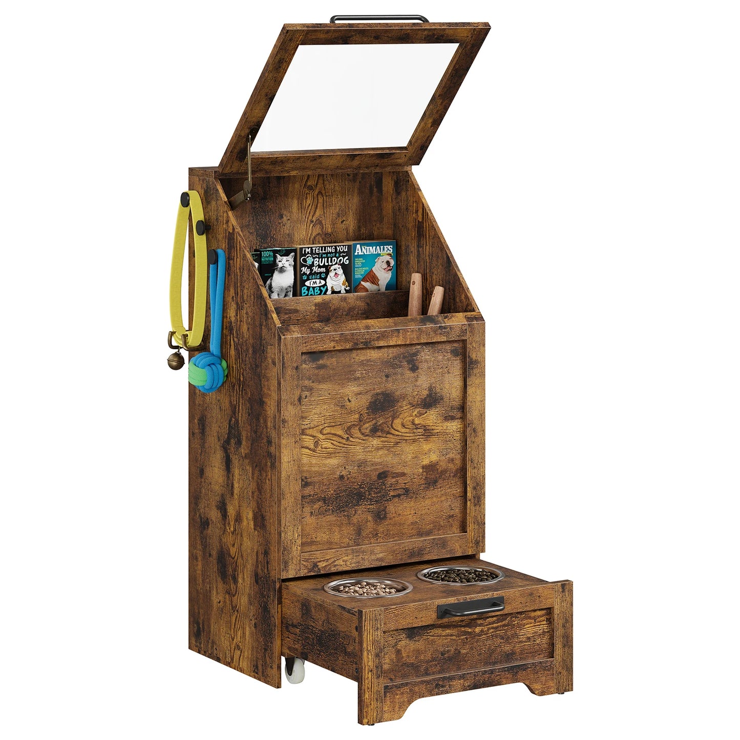 HiMISS Dog Feeding Station With Elevated Bowls And Storage Cabinet