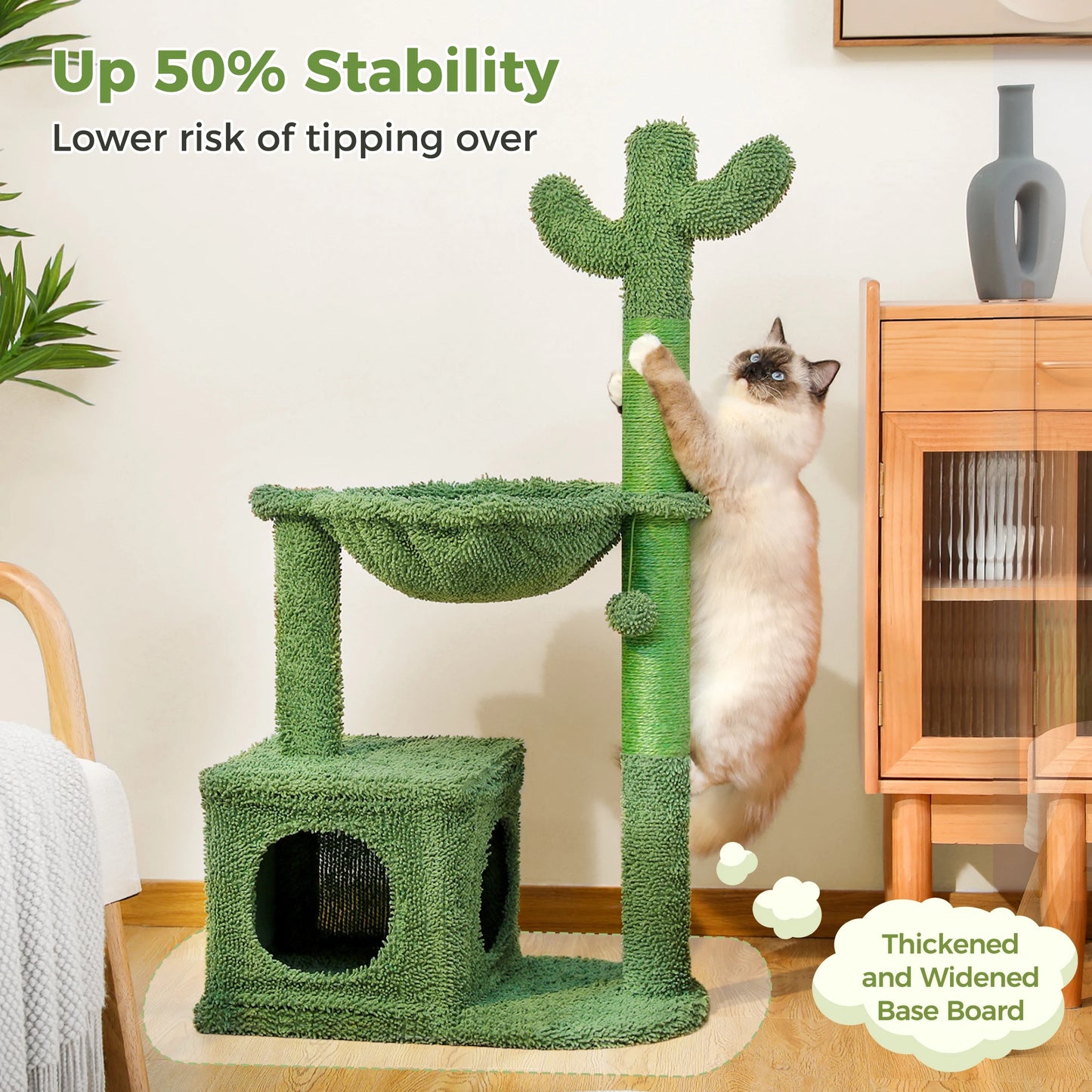 PEQULTICN Cactus Cat Tree With Condo And Hammock Dangling Ball