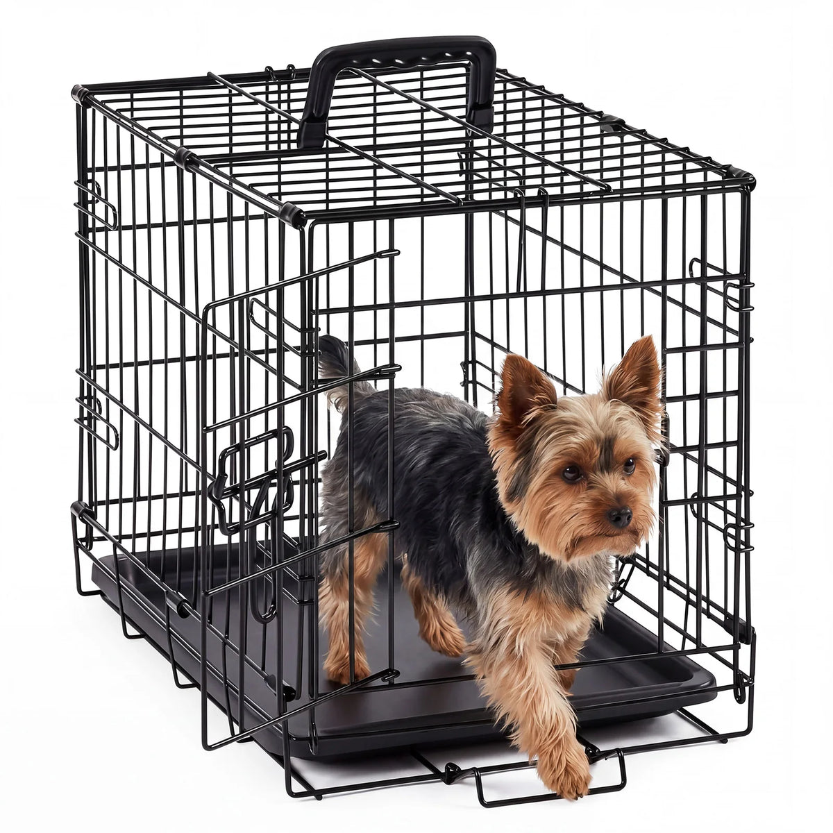 JHK Secure Lock Metal Dog Crate Foldable With Removable Tray