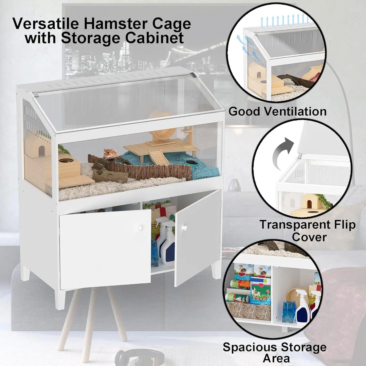 Hamster Cage With Storage Cabinet And Acrylic Viewing Panels