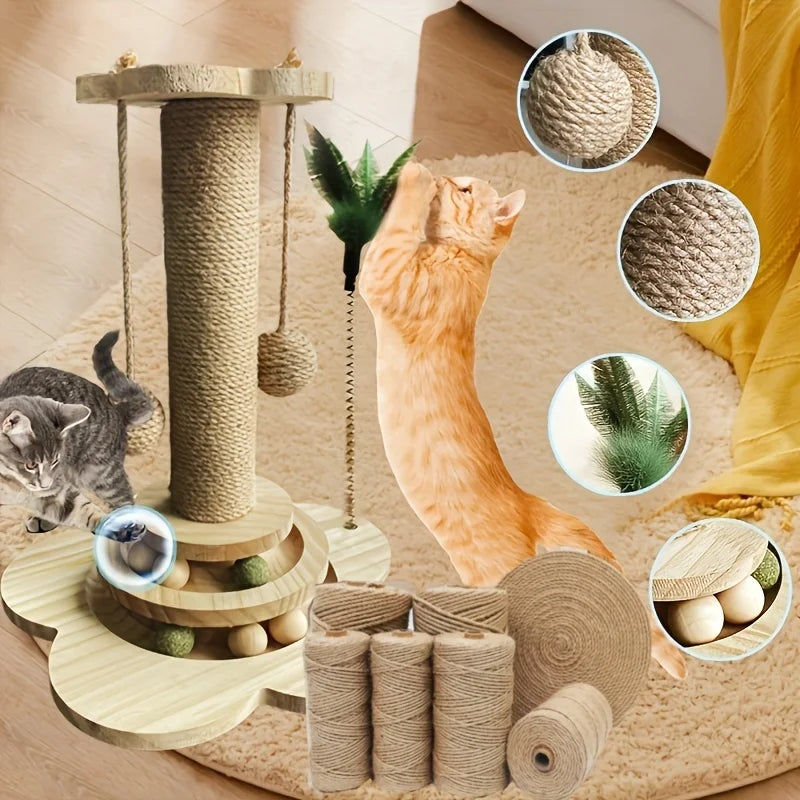 Indoor Cat Scratching Post With Teasing Wand And Ball Track