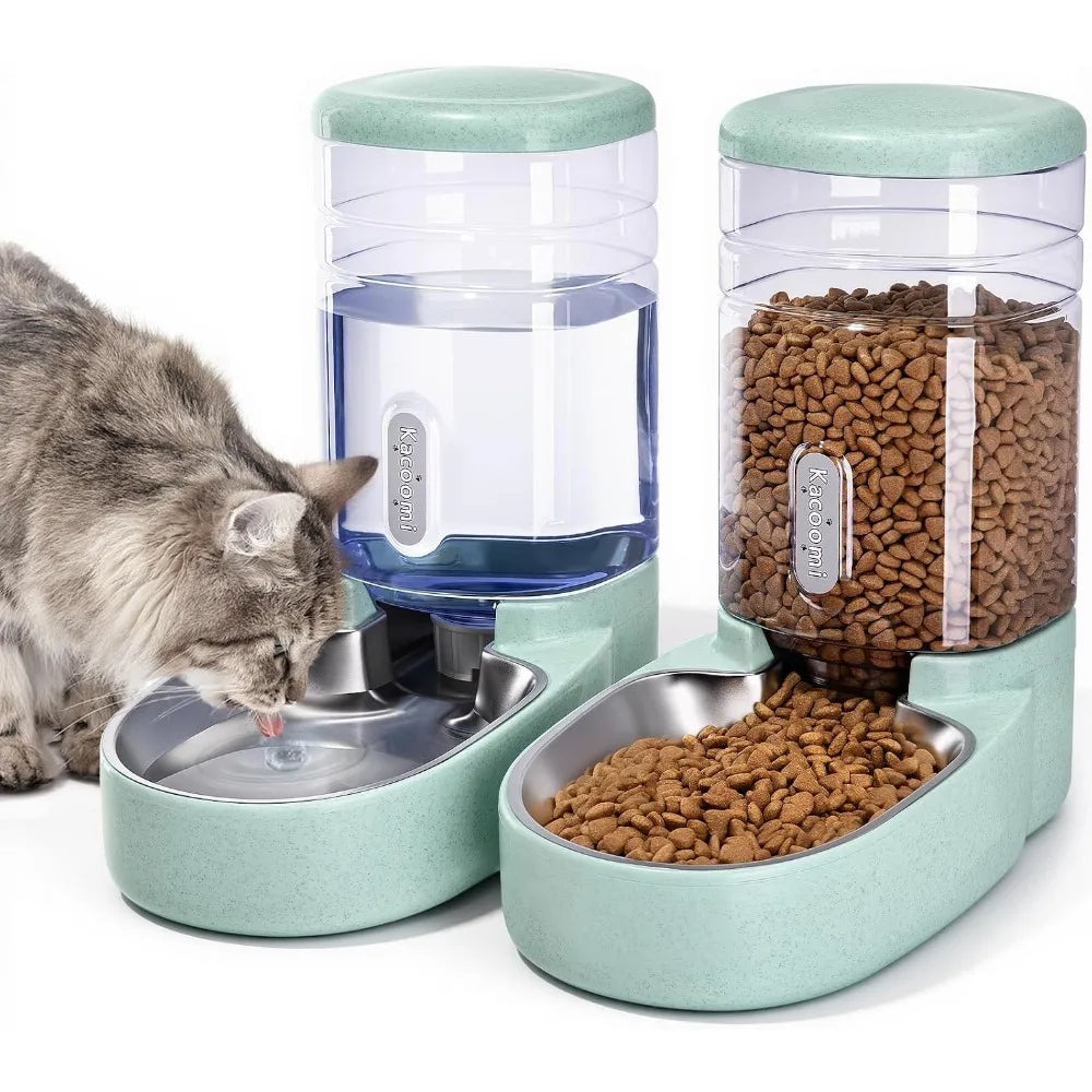 Automatic Pet Feeder And Water Dispenser With Stainless Steel Bowl