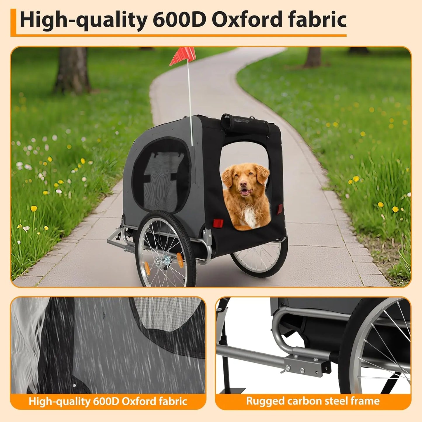 HiMISS Steel Dog Bike Trailer With Universal Coupler And Foldable Cart
