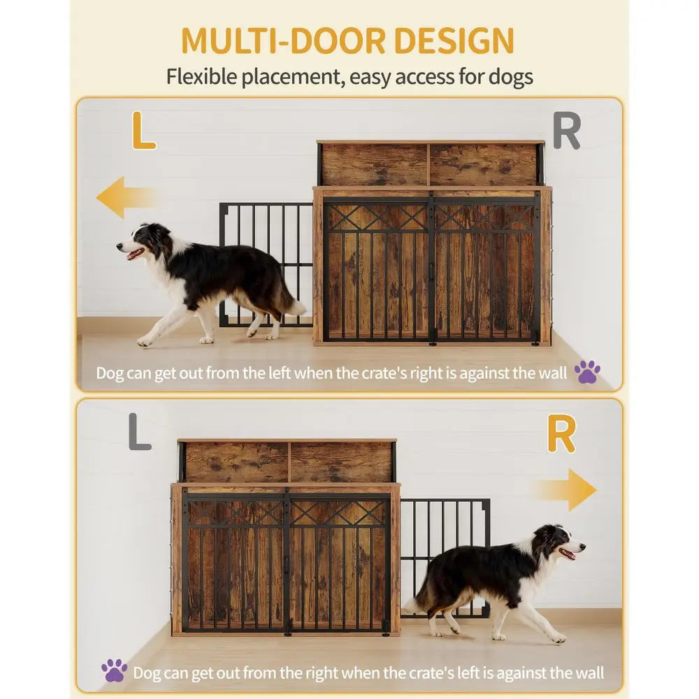 Large Wooden Dog Crate With Storage And 3 Doors End Table