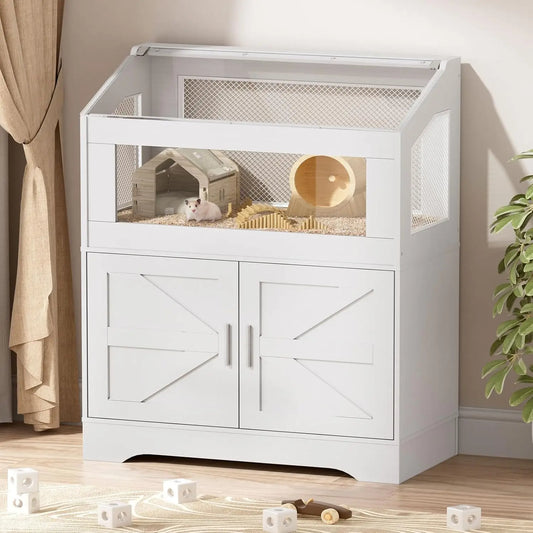 Hamster Cage With Storage Cabinet, Ventilated Small Animal Habitat