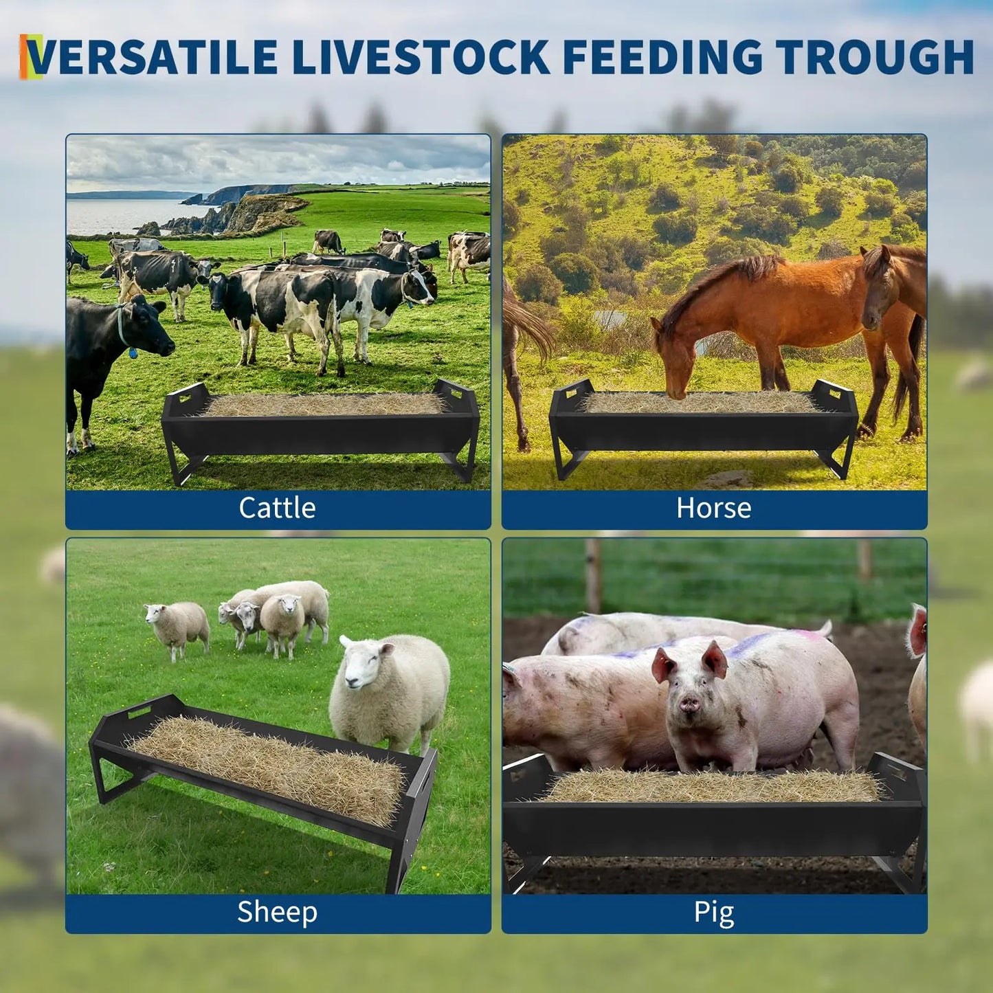 HiMISS Farm Animals Galvanized Steel Livestock Feeder Hay Trough V Shaped Bottom