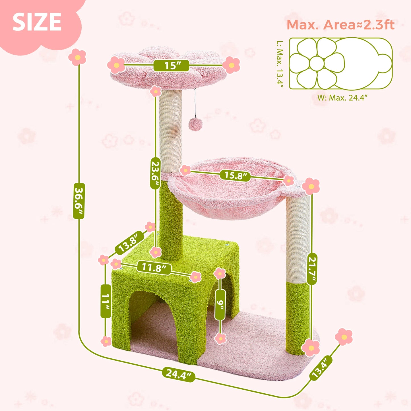 PETEPELACN Flower Cat Tree With Metal Frame Hammock