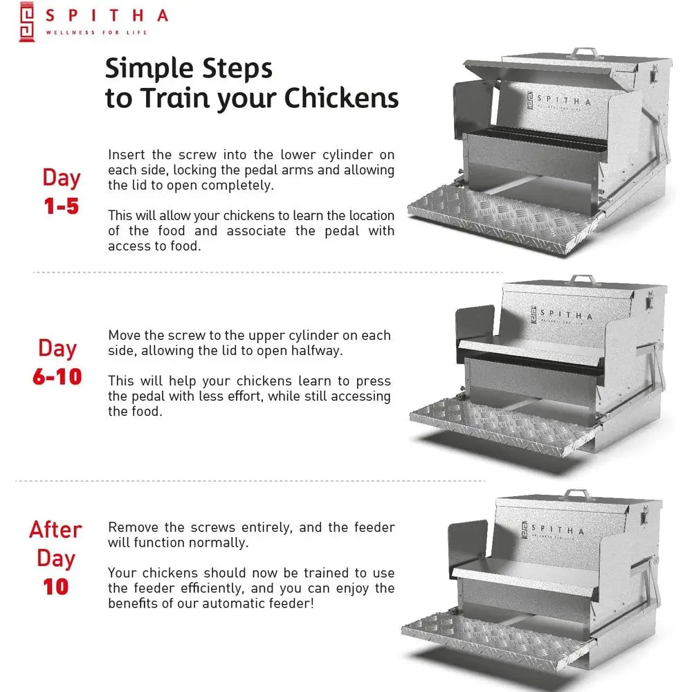 Automatic Chicken Coop Feeder No Waste Steel Poultry Feeder Weatherproof