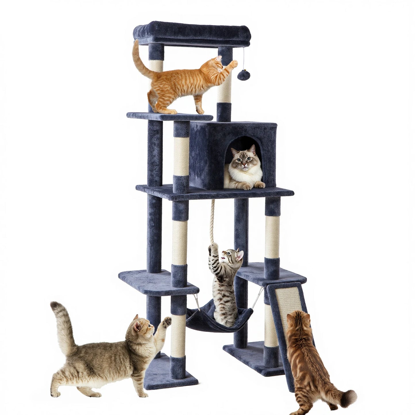 JHK Cat Tree Tall Multi Cat Climbing Tower With Sisal Posts For Indoor Cats