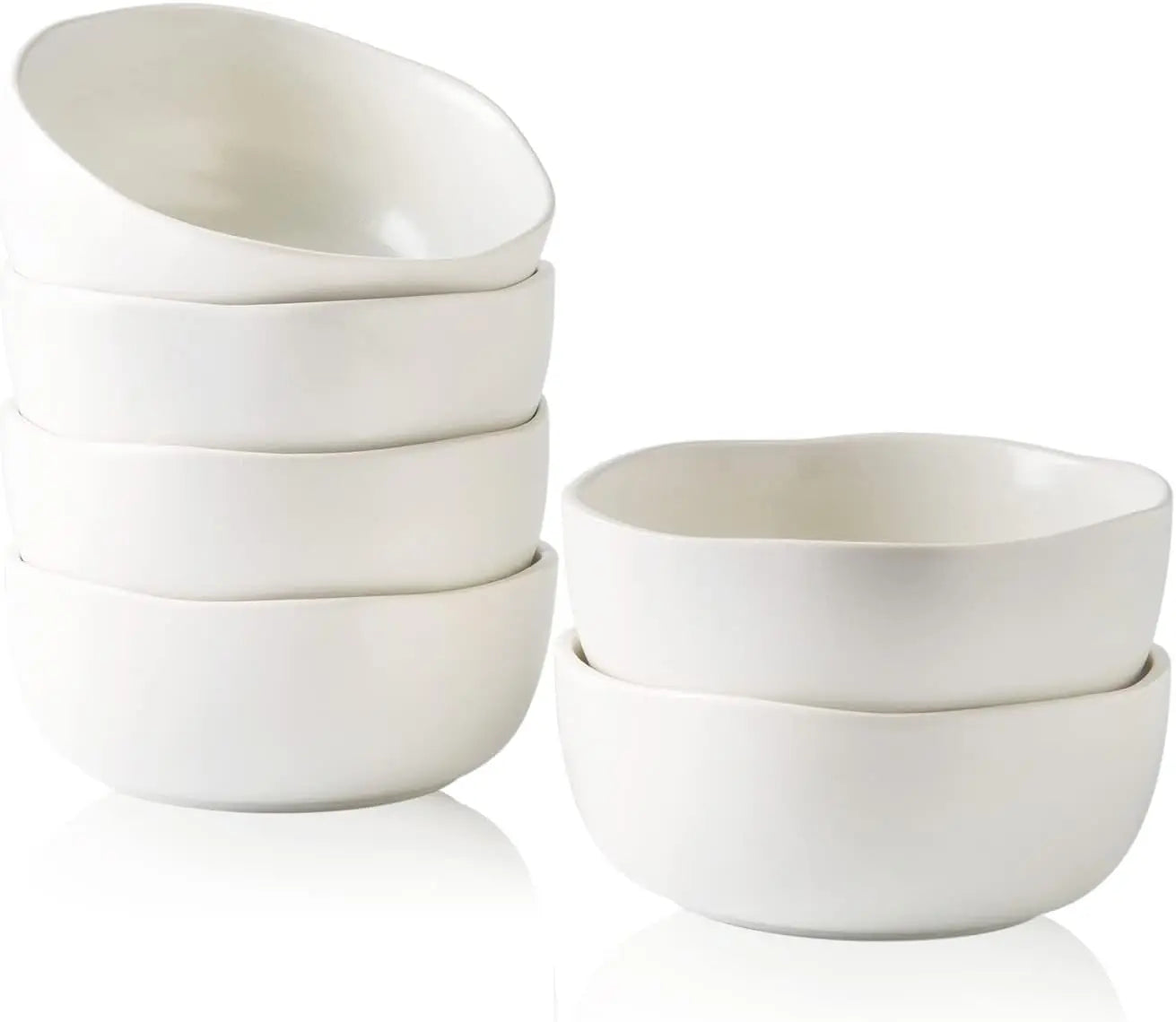 Ceramic Soup Bowls Set of 6 Chip-Resistant With Wavy Rim and Reactive Glaze