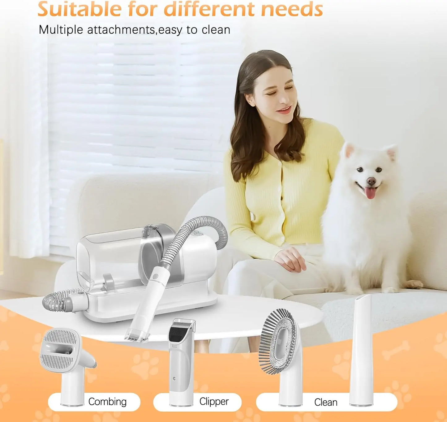 Pet Grooming Vacuum Kit With Low Noise For Hair Shedding