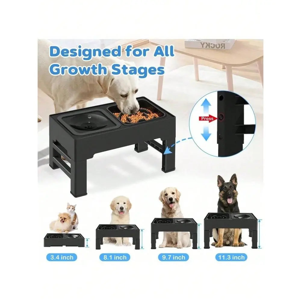 Elevated Slow Feeder Dog Bowl Stand With No Spill Water Bowl