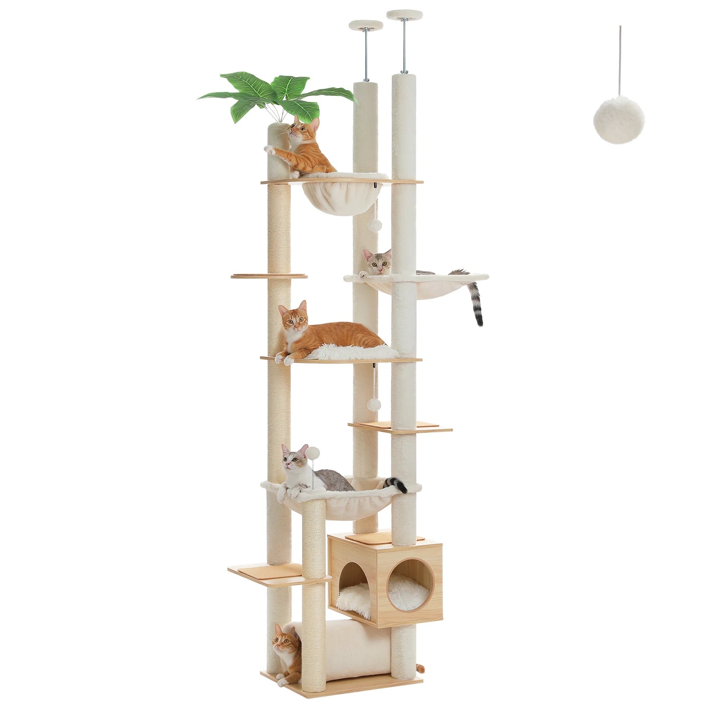 PAWZ Road Height Adjustable Wooden Cat Tree With Hammock Posts
