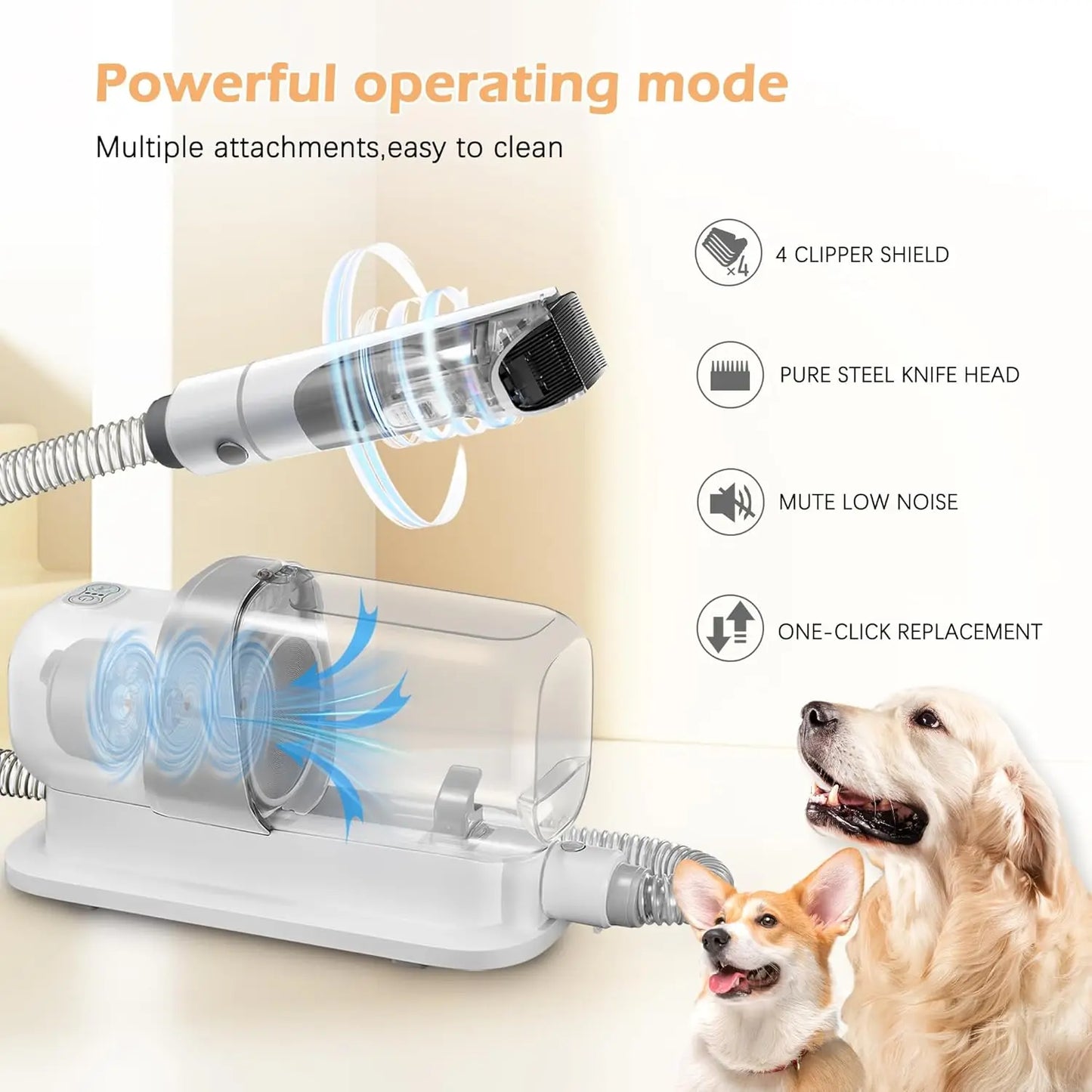 Pet Grooming Vacuum Kit With Low Noise For Hair Shedding