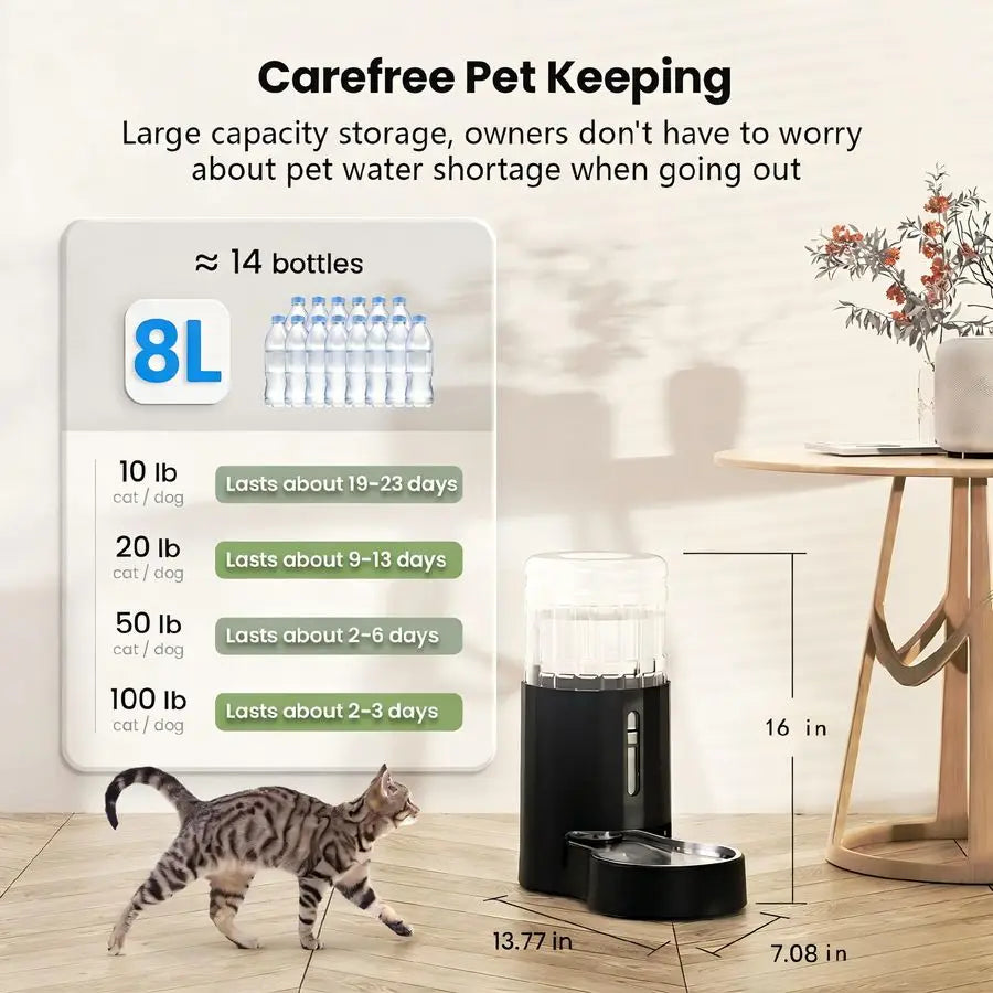 Automatic Dog And Cat Water Dispenser With Stainless Steel Bowl