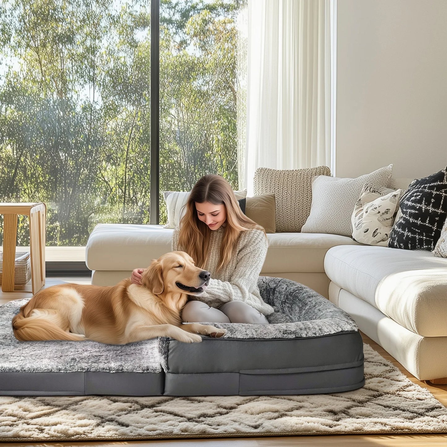 BINGOPAW Orthopedic Pet Bed With Bolster Foldable For Adults
