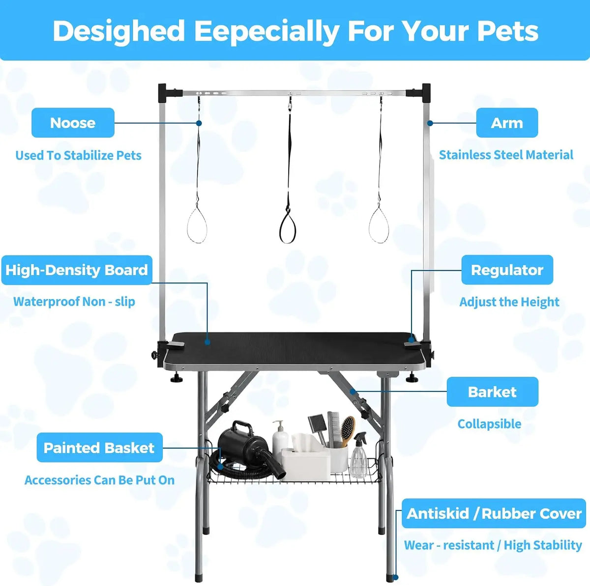 TWISTER.CK Foldable Professional Dog Grooming Table With Heavy Duty Support