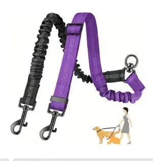 Dual Dog Leash Attachment With Adjustable Shock Absorbing Bungee