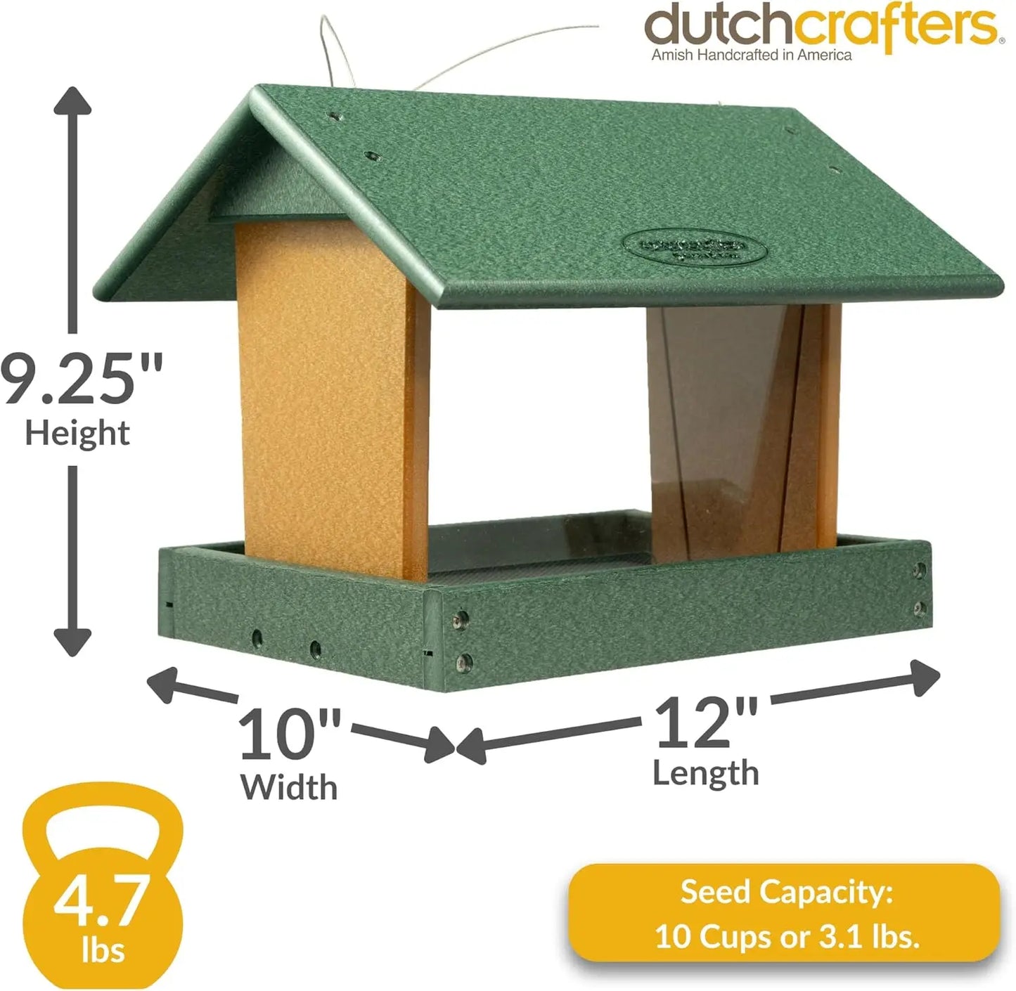 Large Hanging Hopper Bird Feeder Made In USA Recycled Plastic