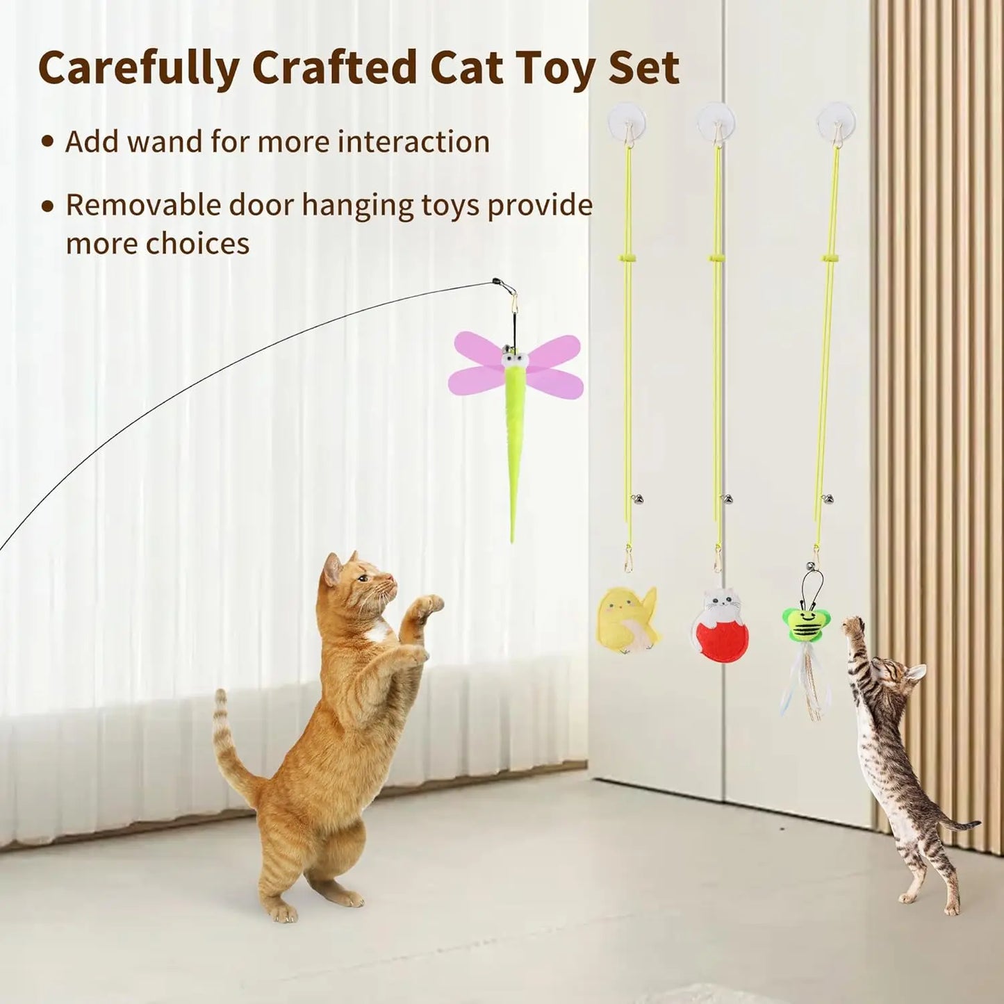 Interactive Cat Toys Set With Wand Refills And Hanging Toys