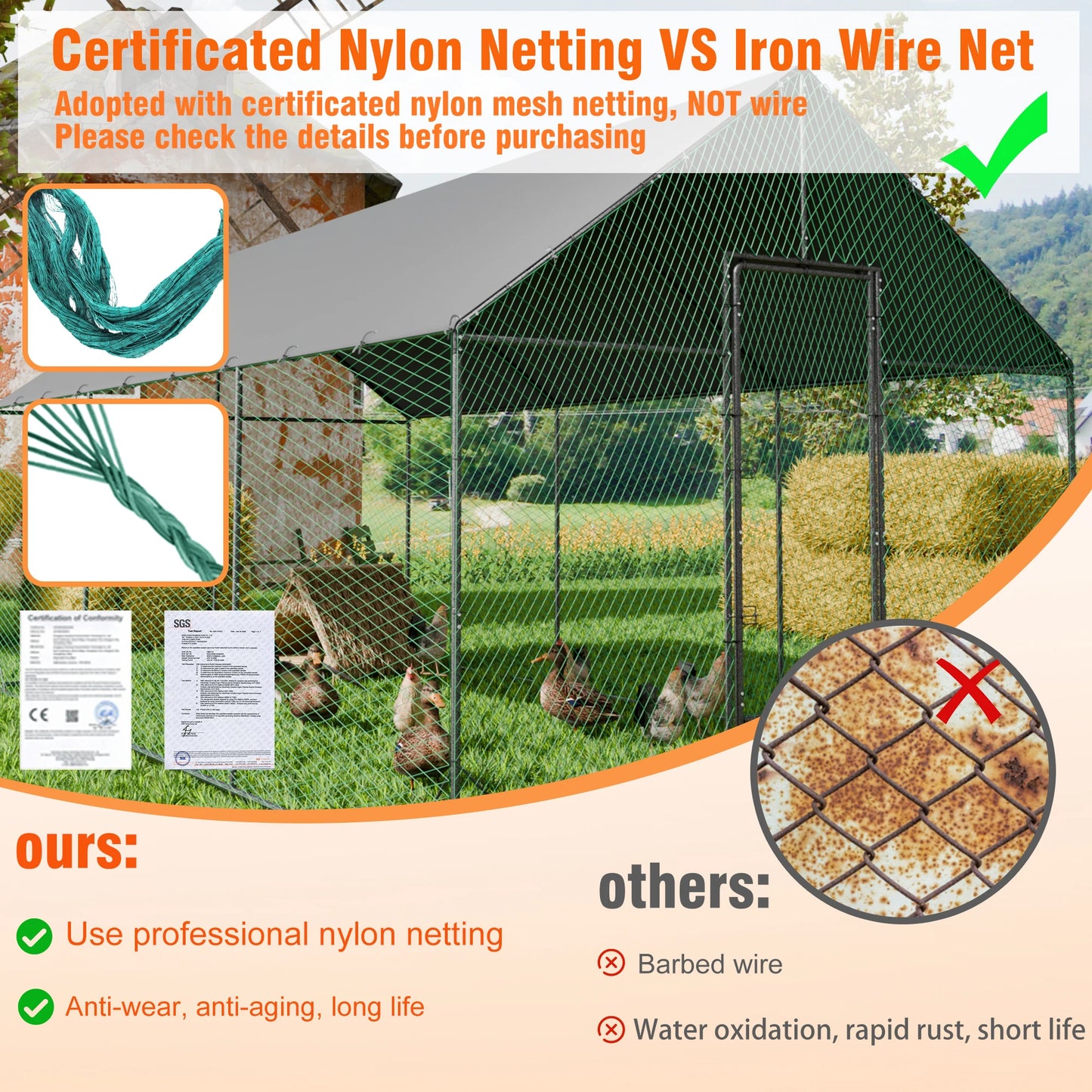 BINGOPAW Outdoor Walk In Chicken Coop With Nylon Netting