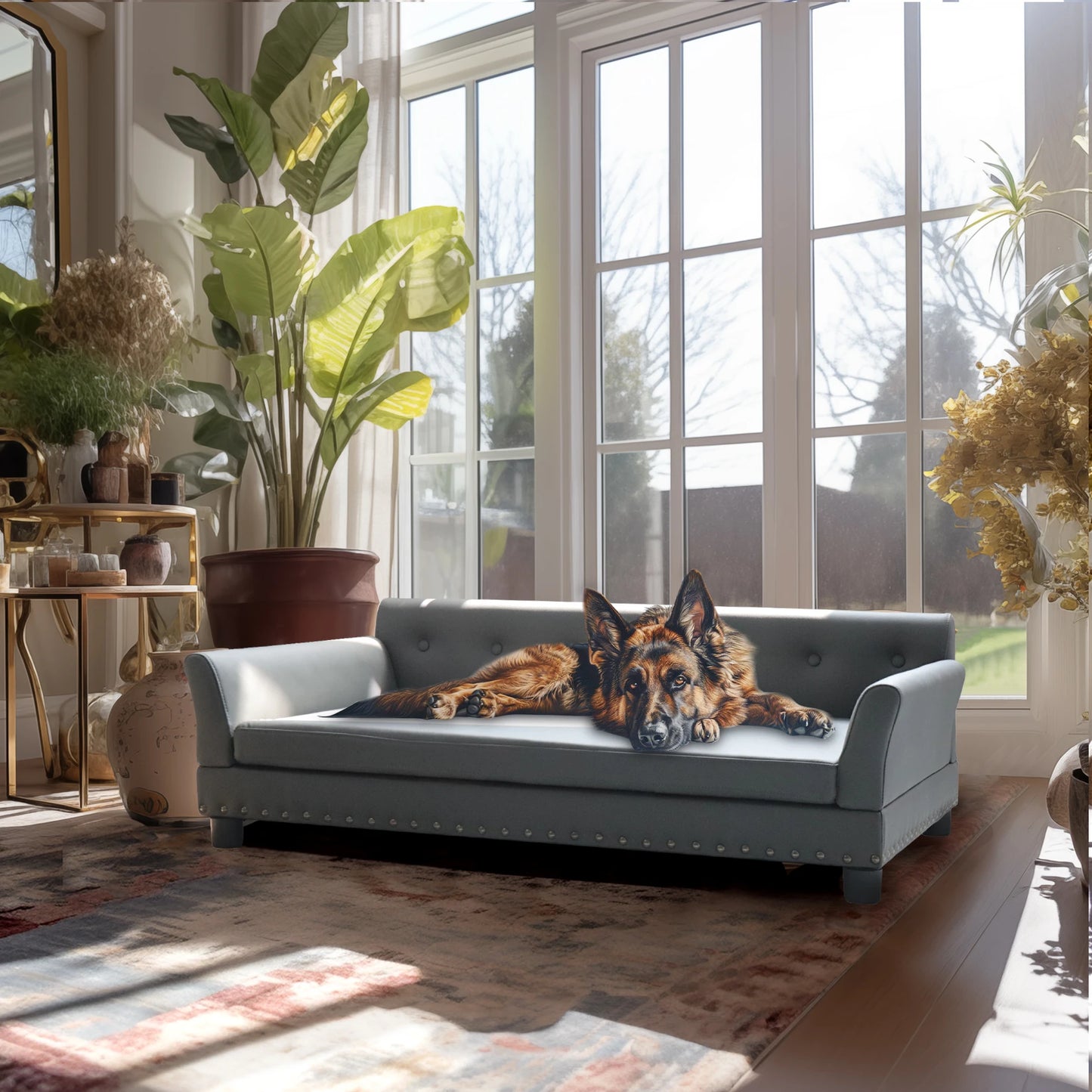 BINGOPAW Leather Rectangle Elevated Dog Bed Durable Modern Sofa