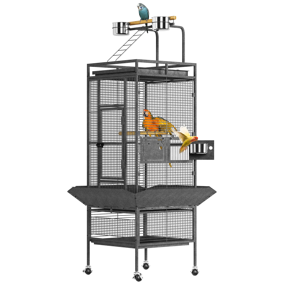 Wrought Iron Bird Cage With Rolling Stand Perch And Feeder
