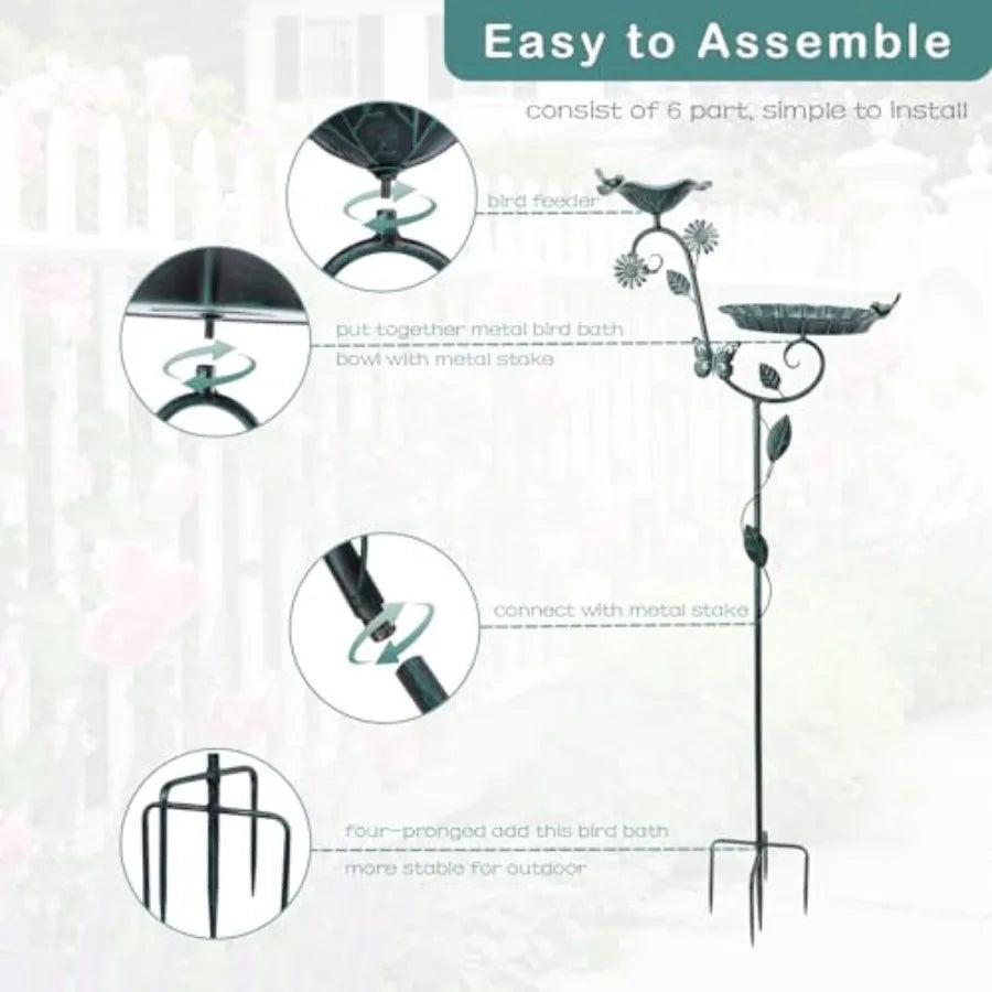 Outdoor Bird Bath And Feeder With Metal Stake