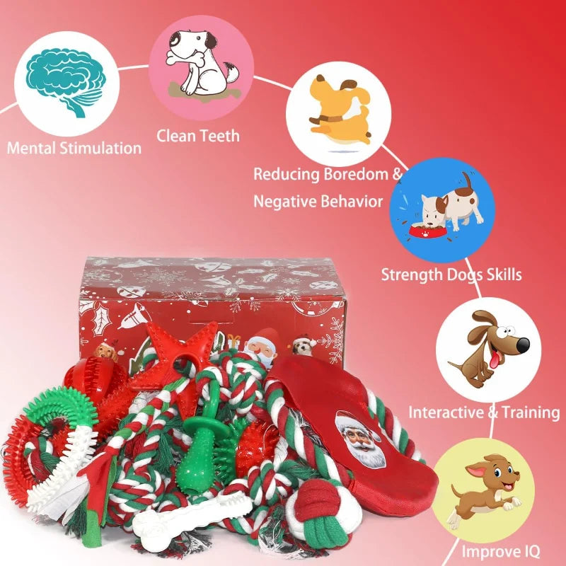 Christmas Dog Toys Bundle 15 Pack Rubber And Rope Chew Toys For Teething Puppies