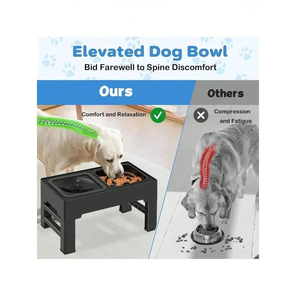Elevated Slow Feeder Dog Bowl Stand With No Spill Water Bowl