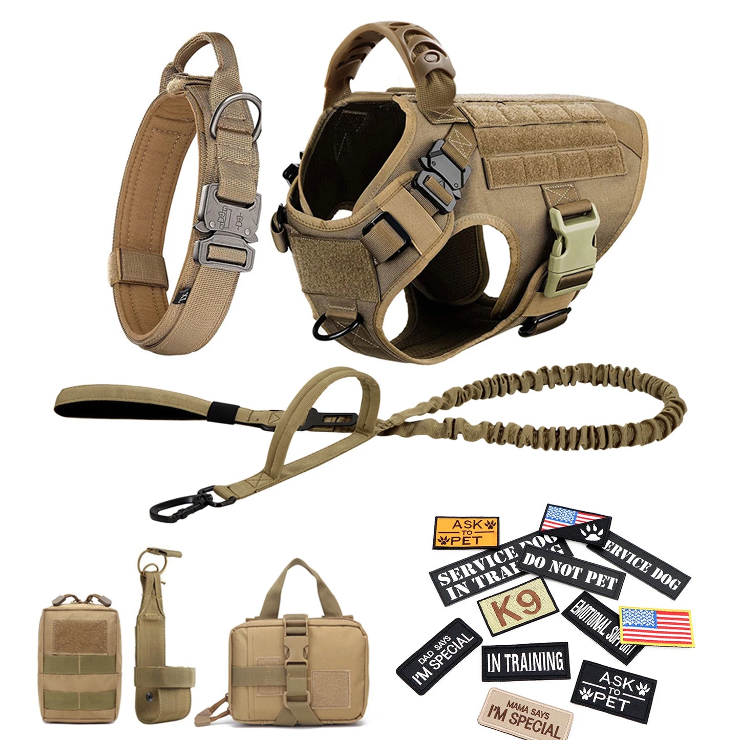 PETRAVELCN Military Dog Harness Vest Set With Patches For Malinois