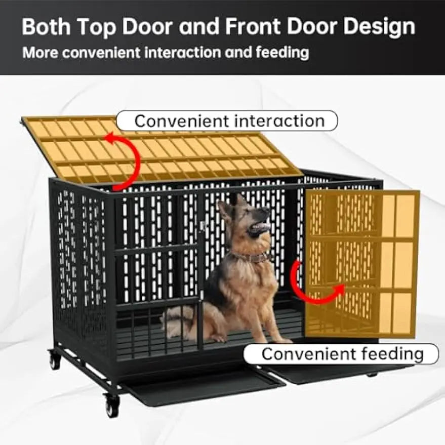 Heavy-Duty Folding Dog Crate With Wheels For Large Dogs