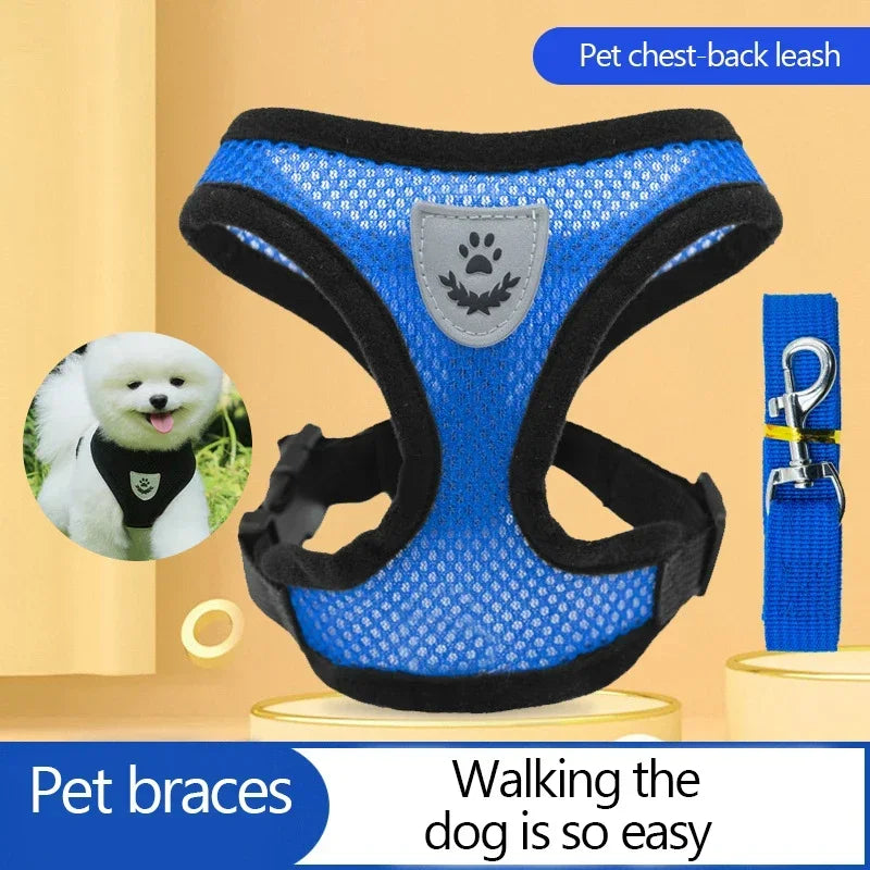 Pet Polyester Harness Vest With Leash For Cats And Dogs