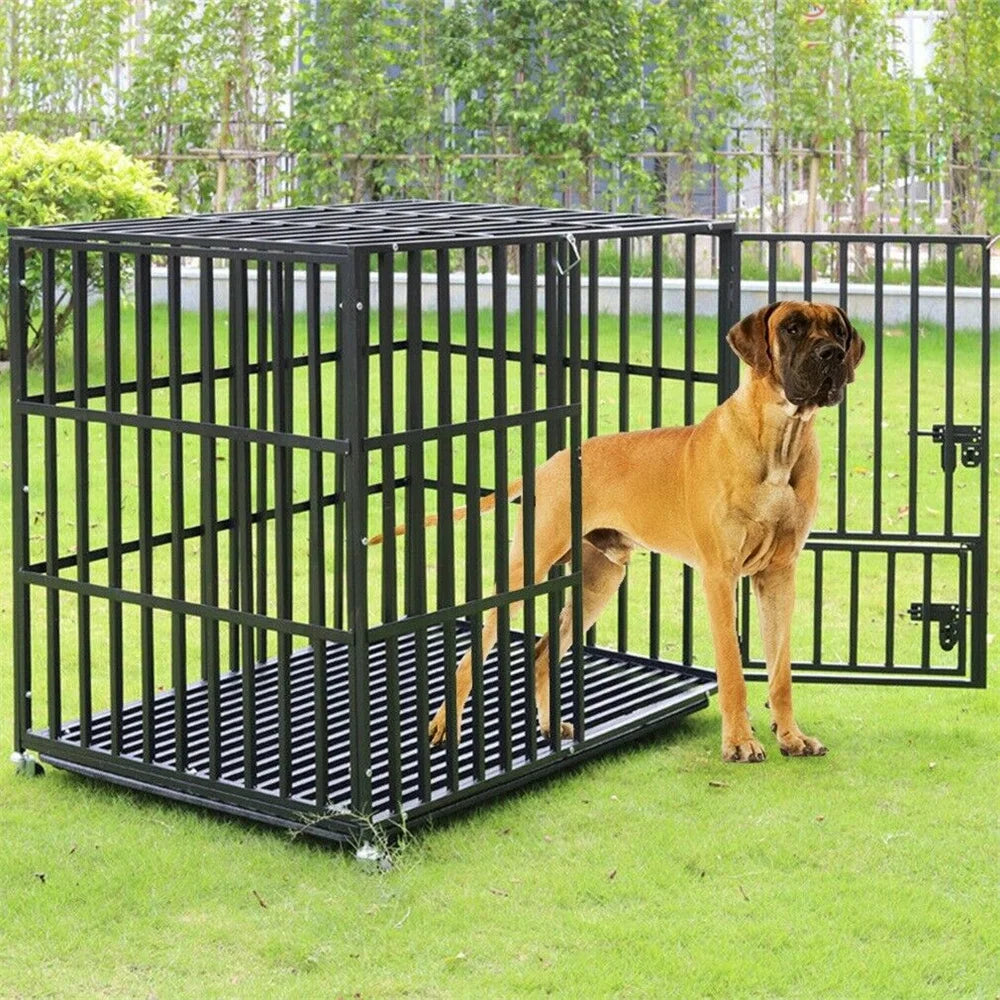 BORWART Heavy Duty Dog Crate Chew Resistant Metal Kennel With Locking Wheels