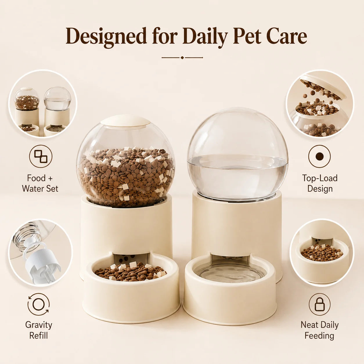 Automatic Gravity Cat Feeder And Water Dispenser Spill Proof