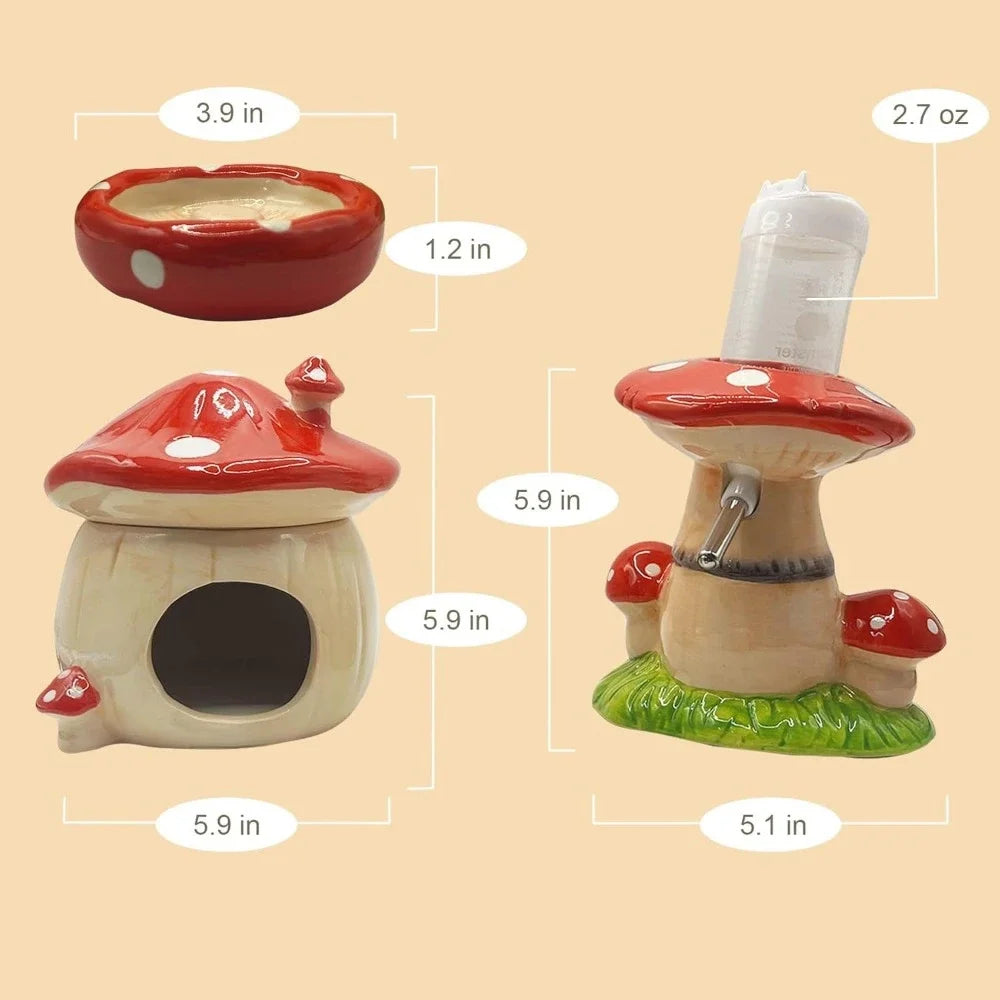 Ceramic Hamster Hideout With Water Bottle Stand And Food Bowl