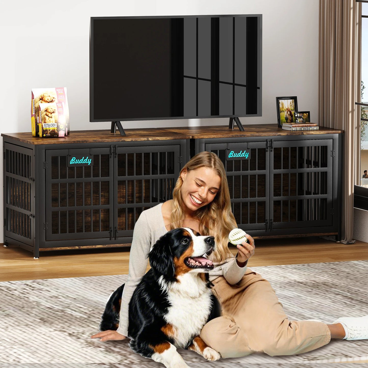 Dog Crate Furniture With Casters For Large And Medium Dogs