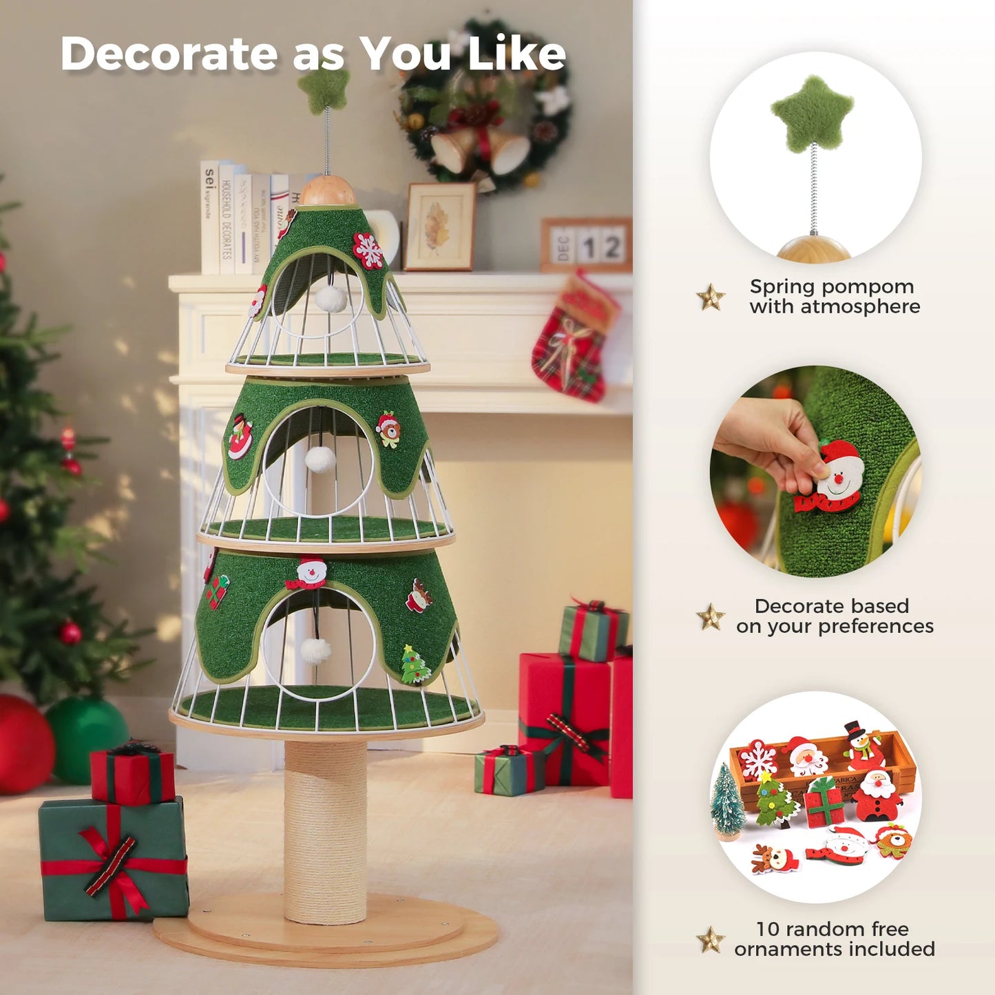 PAWZ Road Christmas Cat Tree Modern Tower With Thick Scratch Post