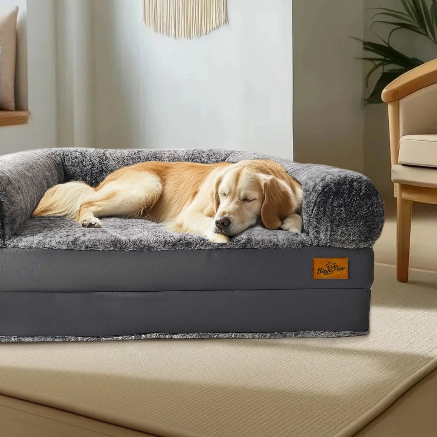 BINGOPAW Orthopedic Pet Bed With Bolster Foldable For Adults