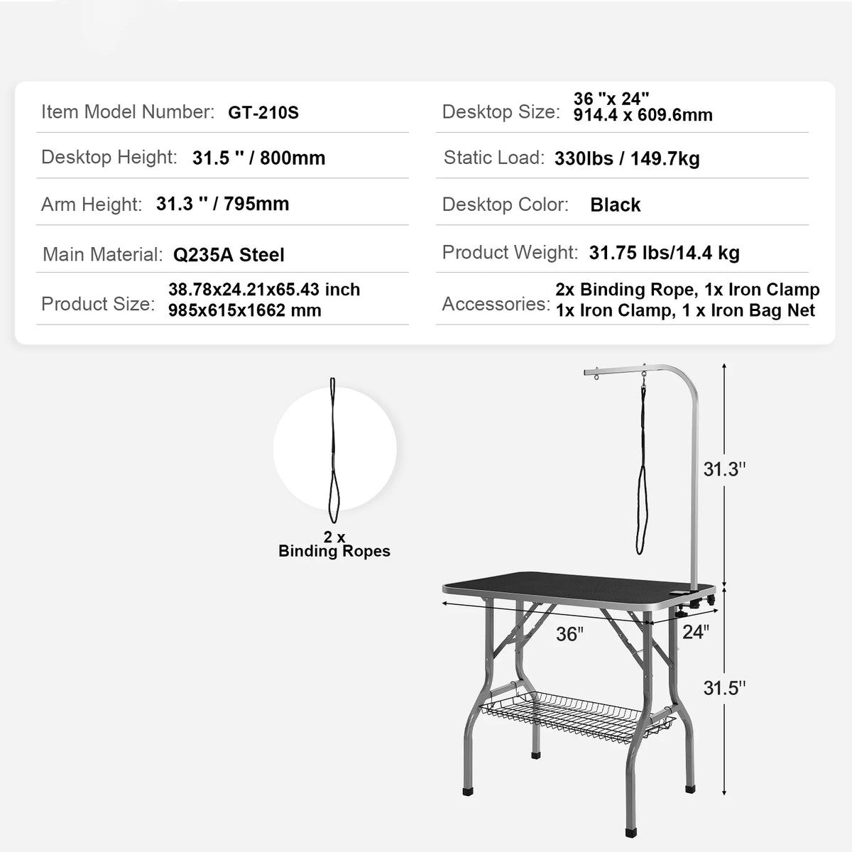 SucceBuy Dog Grooming Table With Dual Arms And Grooming Loop