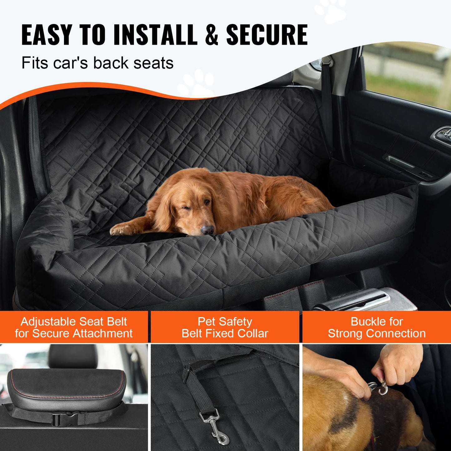 SucceBuy Waterproof Dog Car Seat Booster With Clip-On Safety Leash